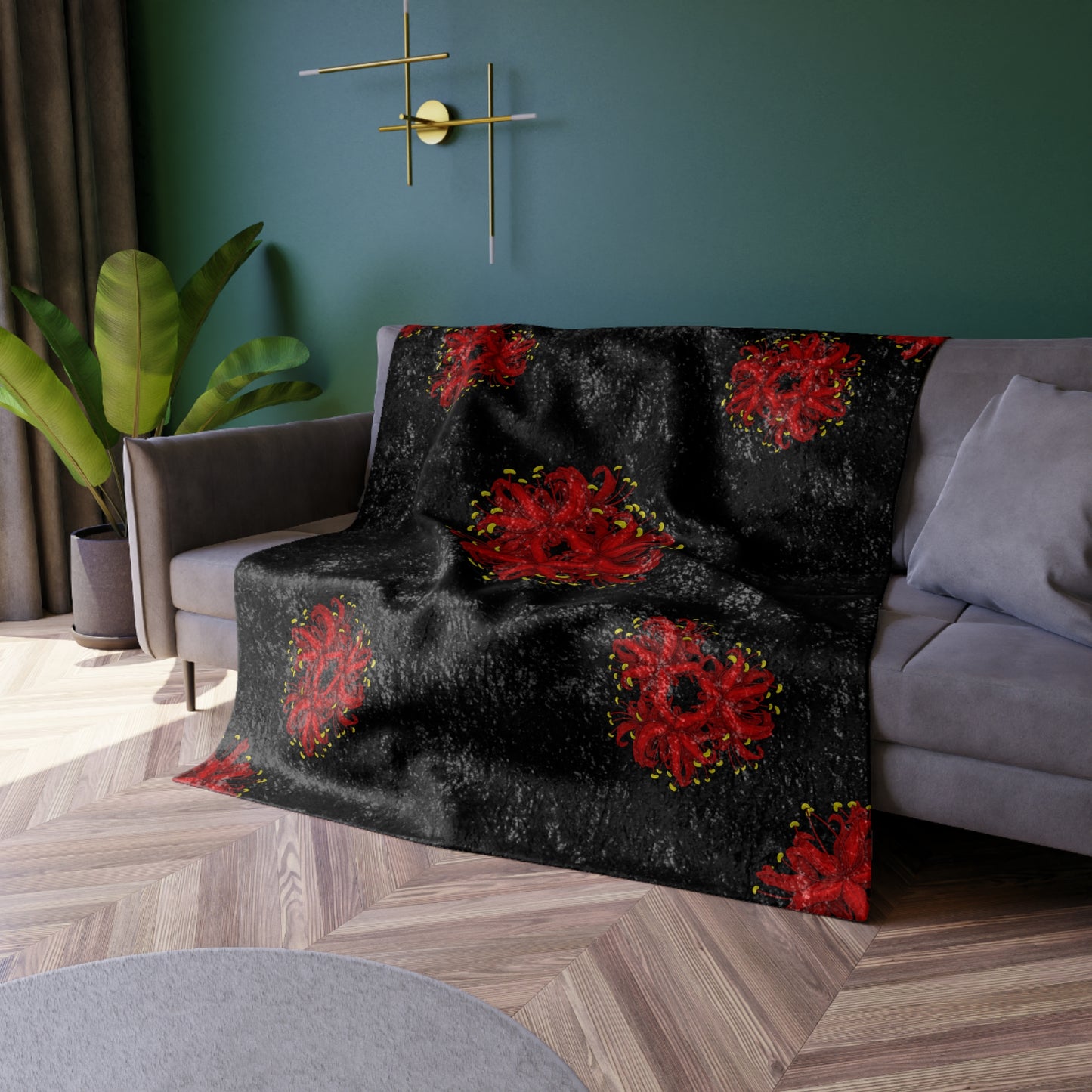 Spider Lily Crushed Velvet Blanket